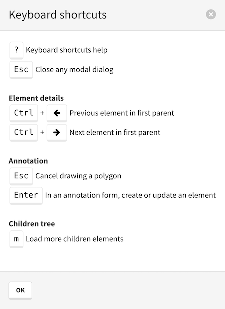 Arkindex keyboard shortcuts