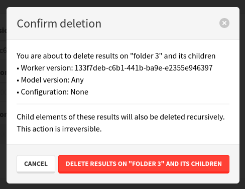 Confirming a manual worker results deletion