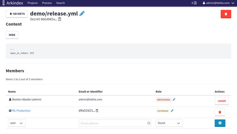 Edit a secret value and share it with other Arkindex users