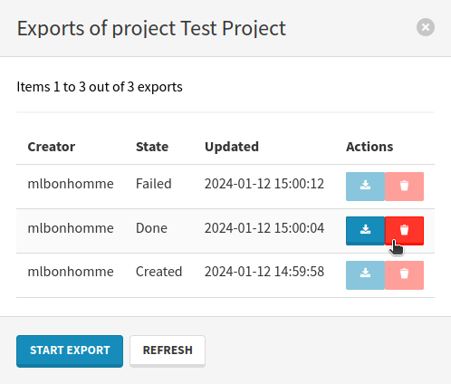 project exports mgmt modal