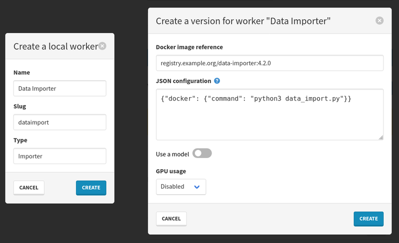 Worker and worker version creation in Arkindex 1.5.2