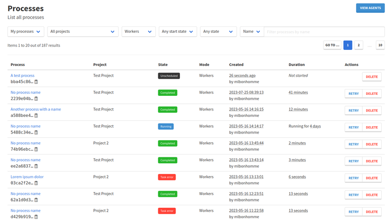 Process status page